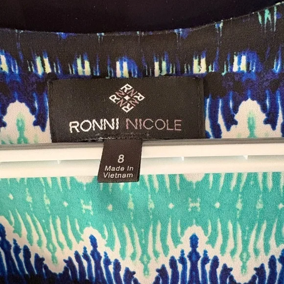 Ronni Nicole Blue and Teal Patterned Dress - Picture 2 of 4